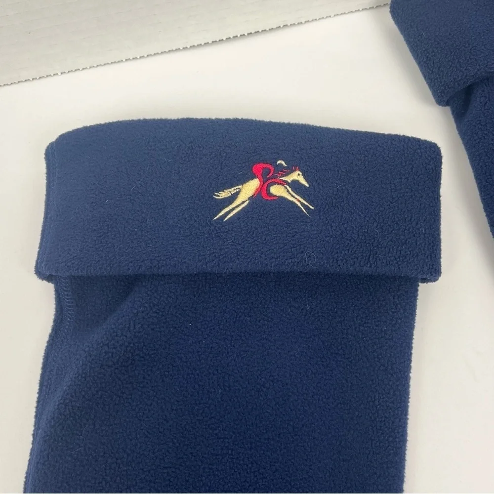 A Little Bit Racey blue fleece equestrian embroidered boot liners, medium.